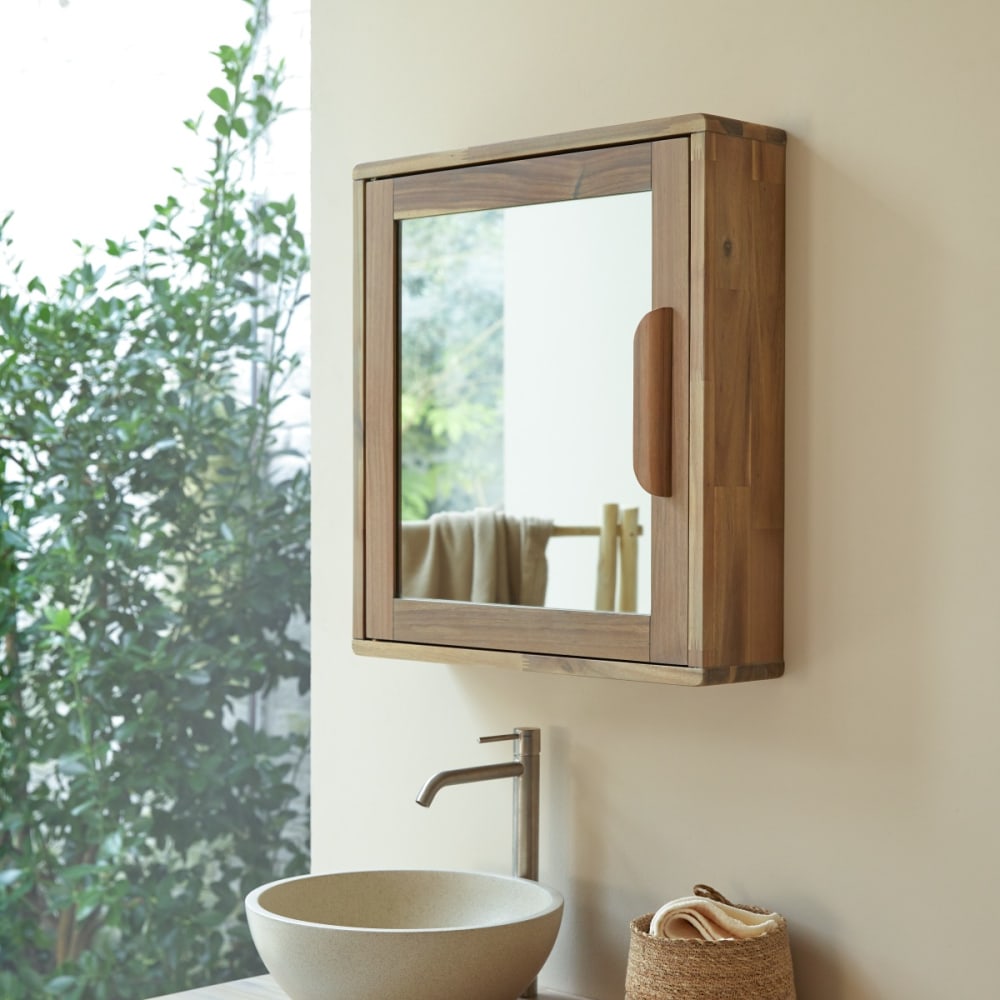 Tikamoon Spiegelschrank aus massivem Akazienholz style vintage Beige