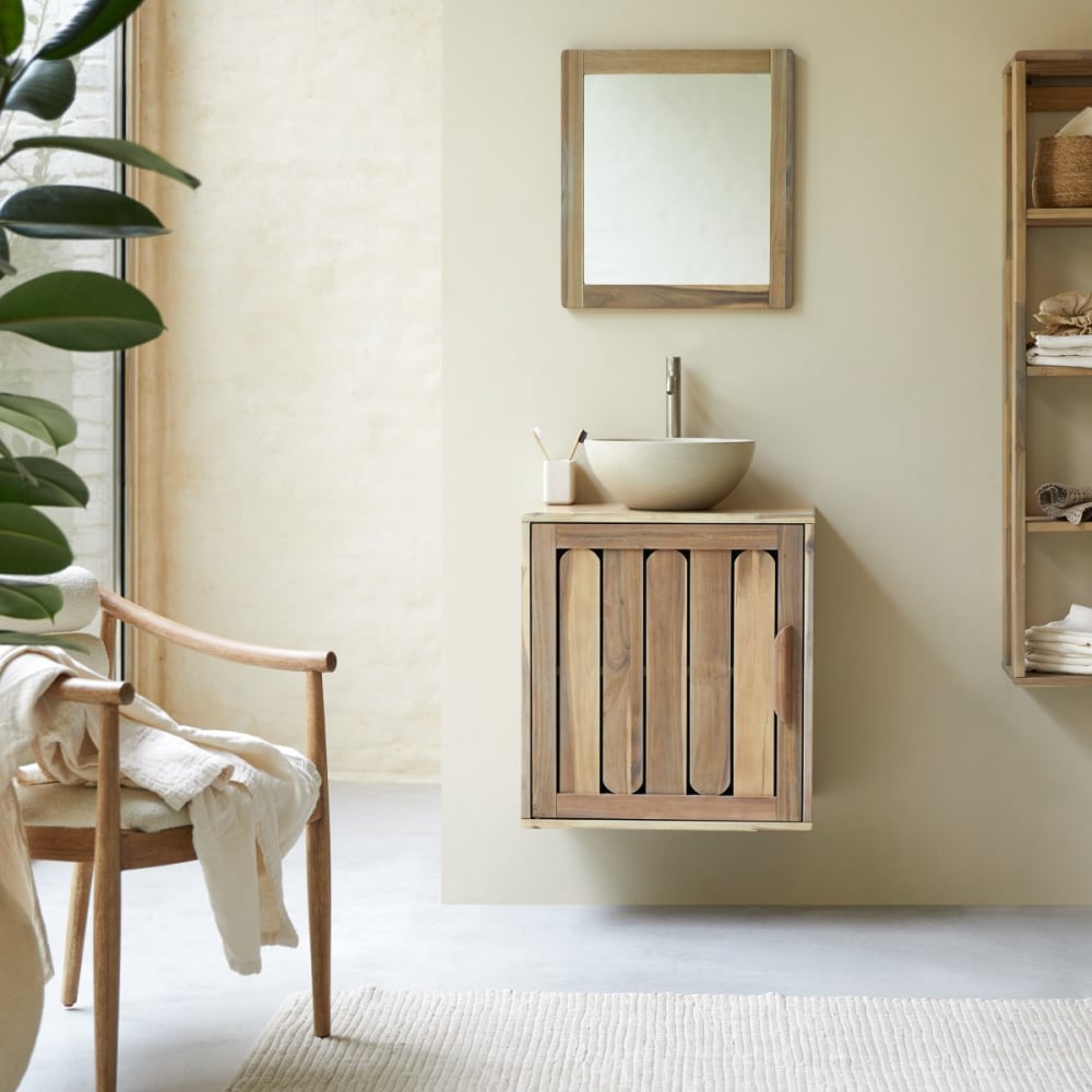 Tikamoon Badezimmermöbel aus massiver Akazie 60cm style vintage Beige Holz