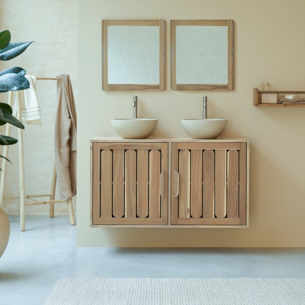 Tikamoon Badezimmermöbel aus massiver Akazie 120cm style vintage Beige Holz