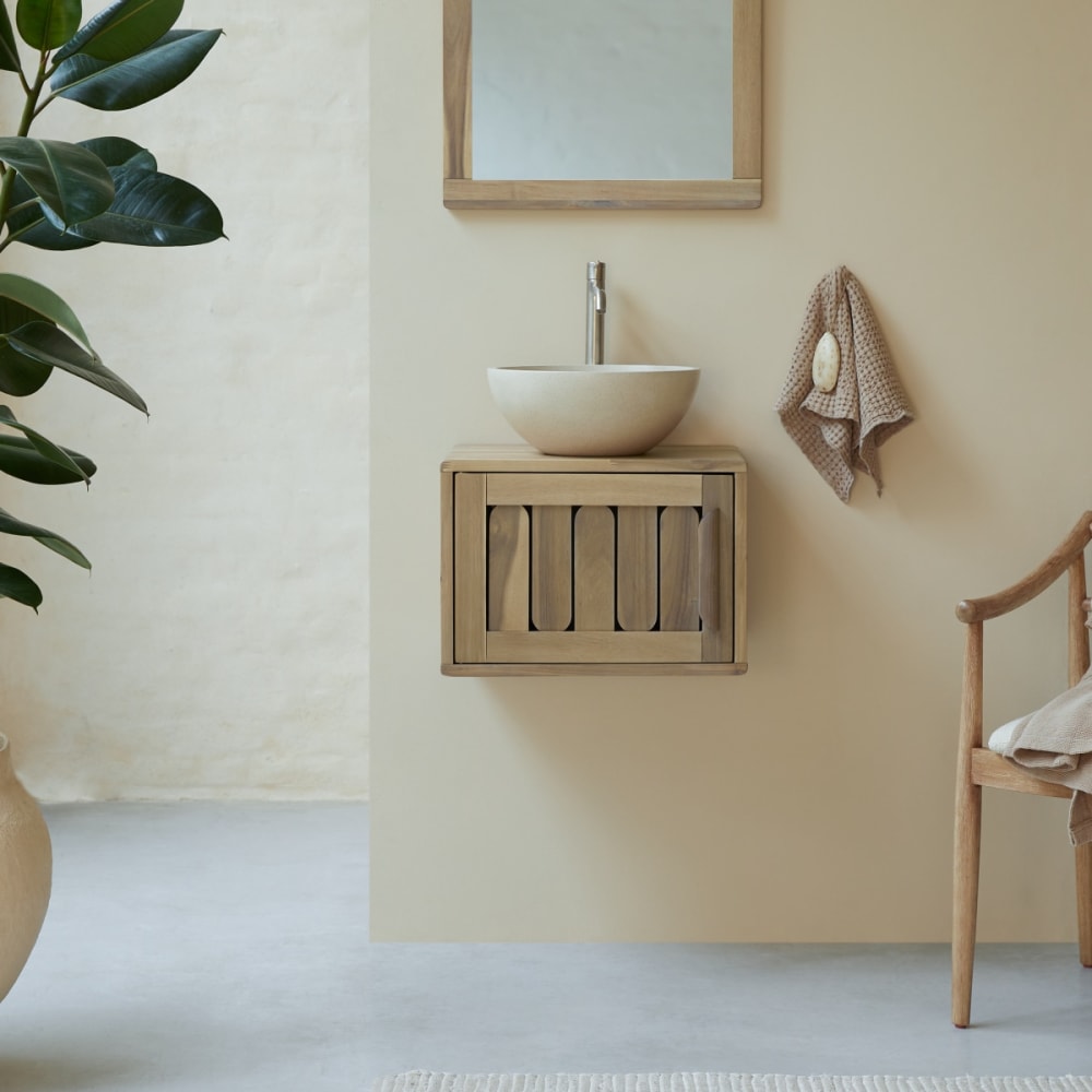 Tikamoon Badezimmermöbel aus massiver Akazie 50cm style vintage Beige Holz