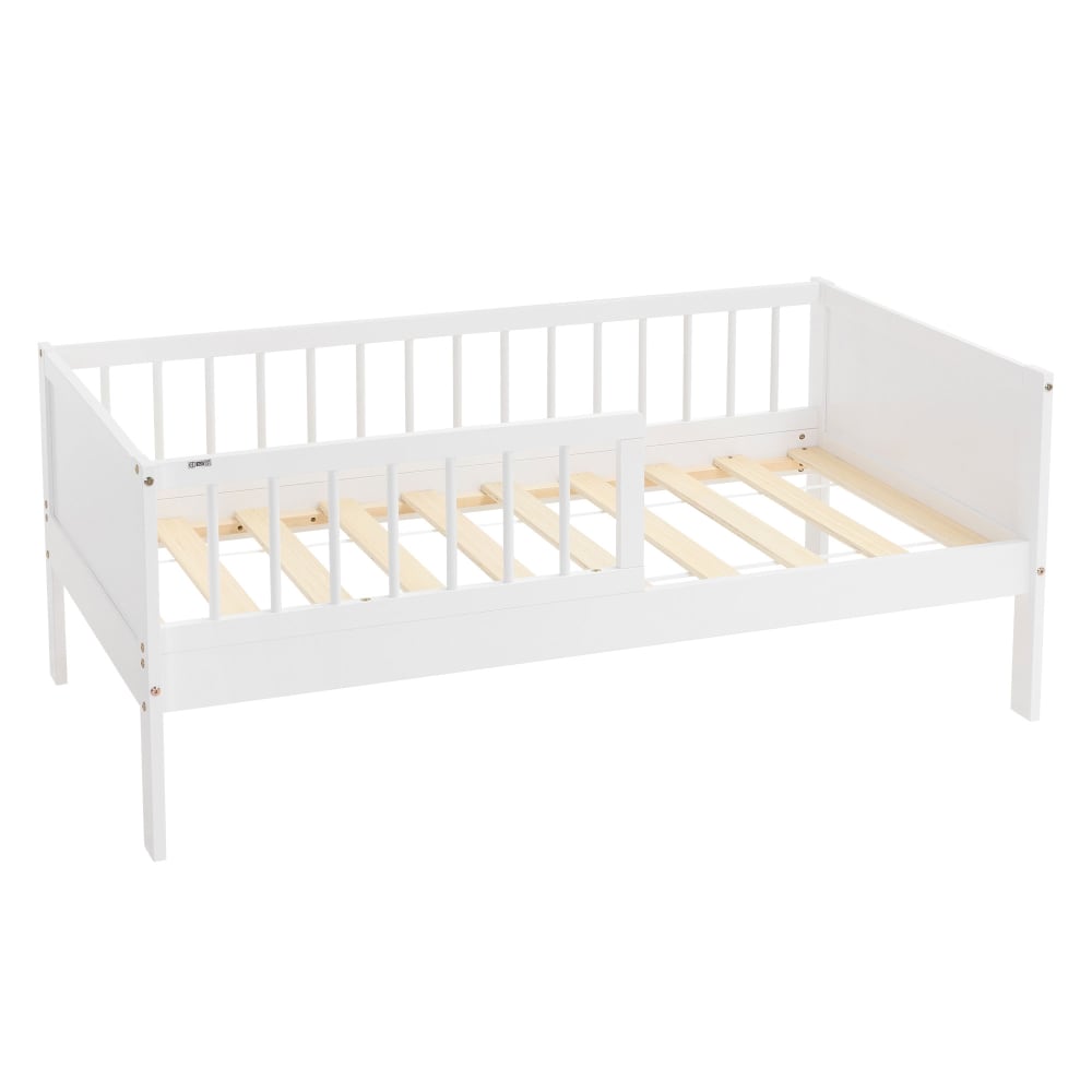 Lit enfant simple 70x140 cm sommier matelas et barrière inclus blanc