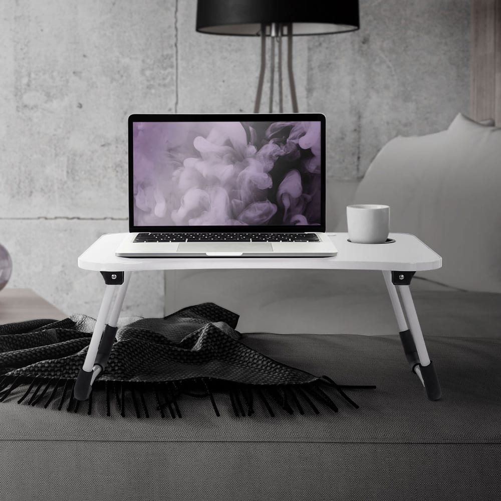 Laptoptisch Weiß 60x40 cm klappbar mit 4 Ladeanschluss, Lampe,