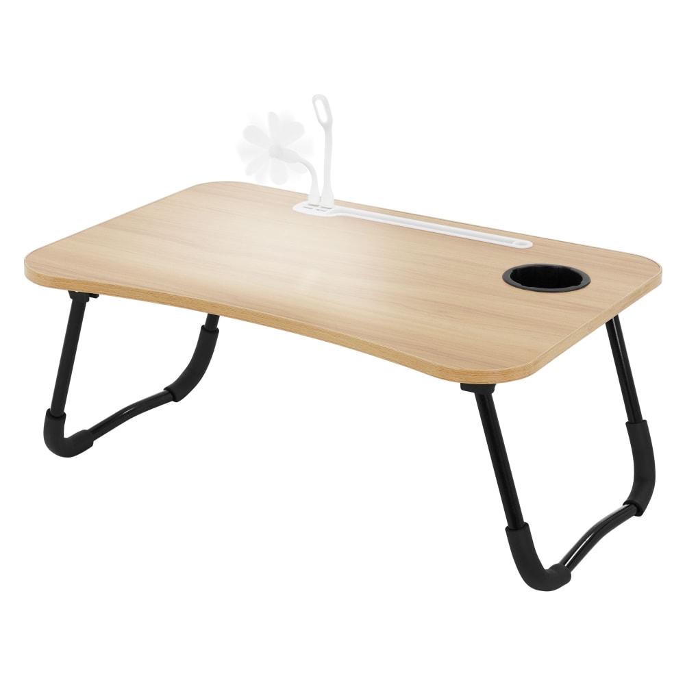 ML-Design Laptoptisch Natur 60x40 cm klappbar mit 4 Ladeanschluss, Lampe, Lüfter Braun Metall