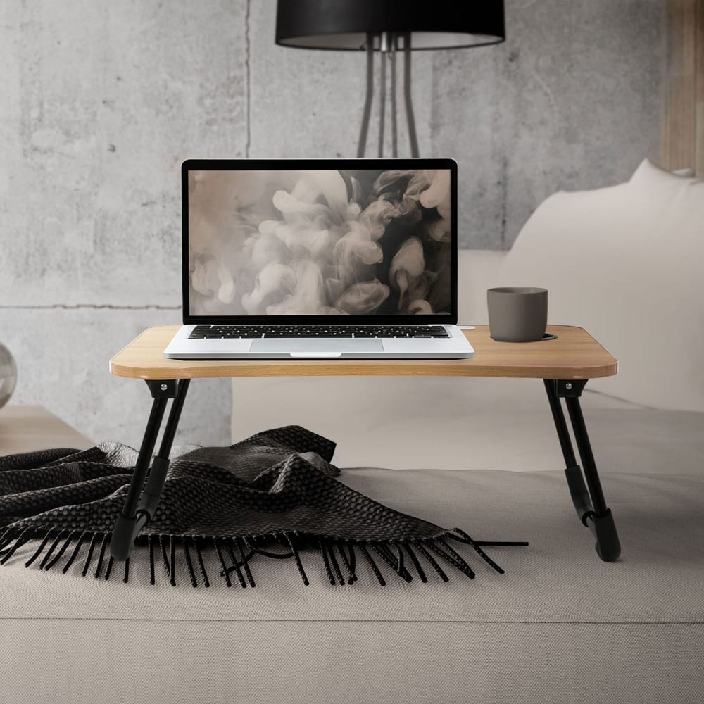 Laptoptisch Natur 60x40 cm klappbar mit 4 Ladeanschluss, Lampe,
