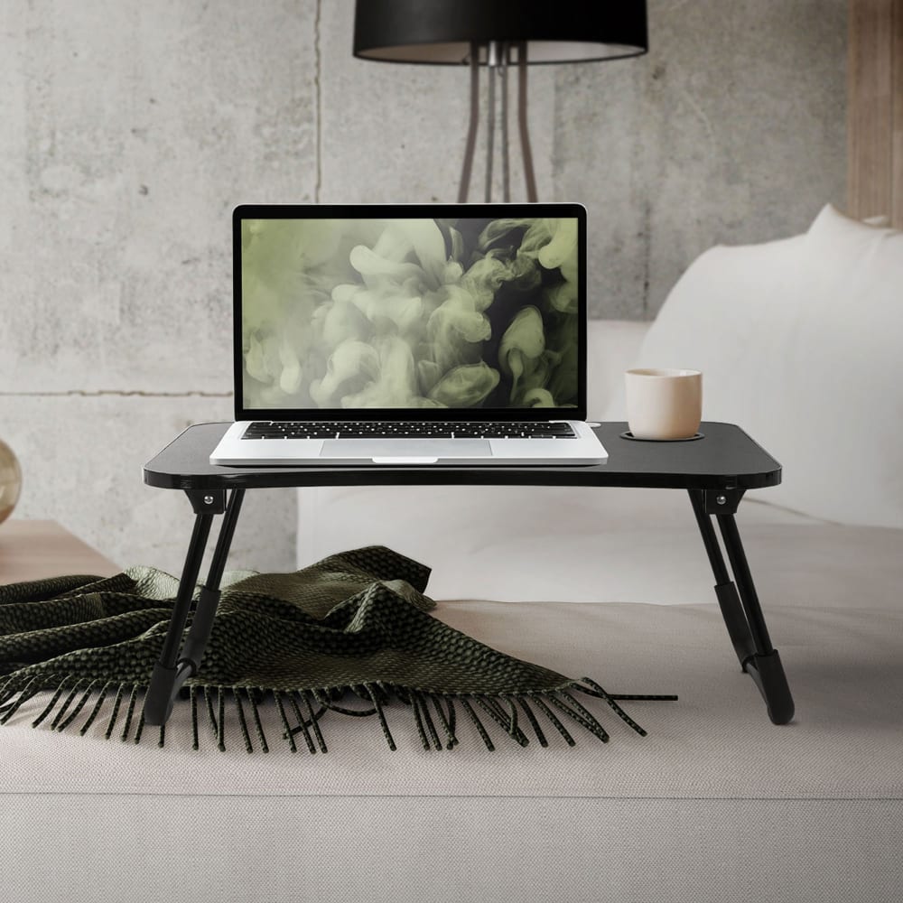 Laptoptisch Schwarz 60x40 cm klappbar mit Ladeanschluss, Lampe,