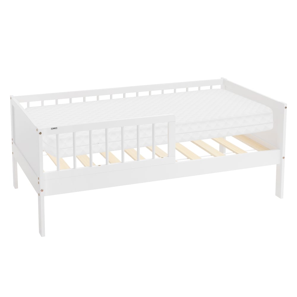 Lit enfant simple 70x140 cm blanc bois avec matelas et anti-chute