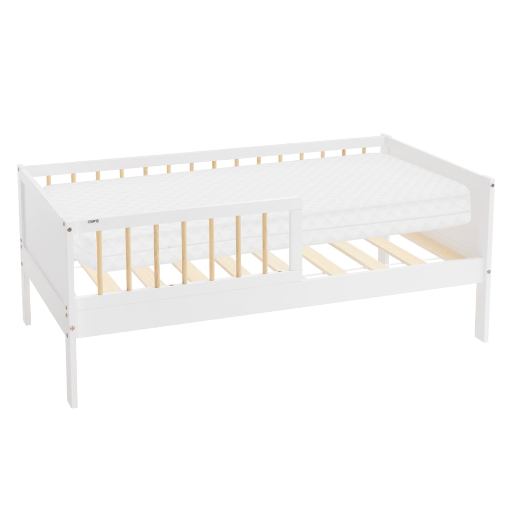 Lit enfant simple 70x140 cm blanc-naturel avec matelas et anti-chute