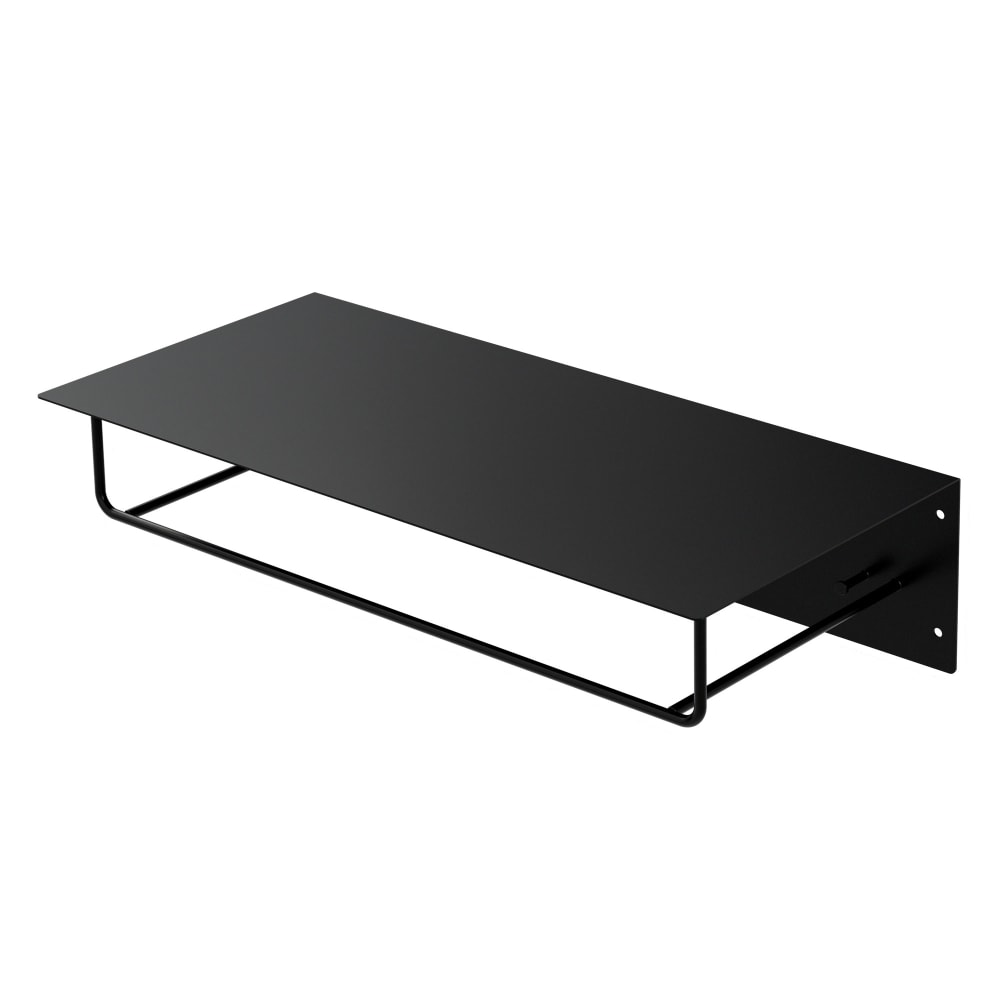 perchero de pared con barra de colgar y estante flotante negro metal