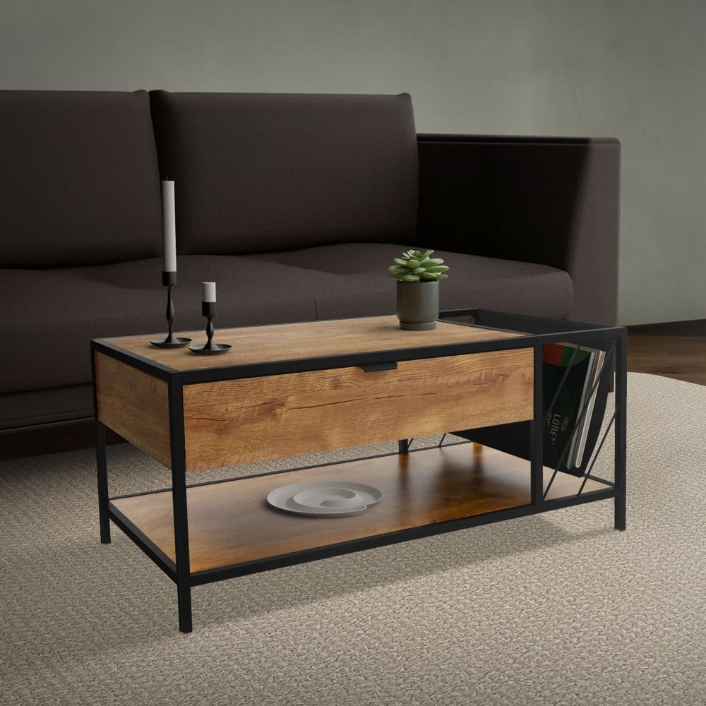 Couchtisch mit Schublade und Zeitschriftenfach Braun - Maisons Du