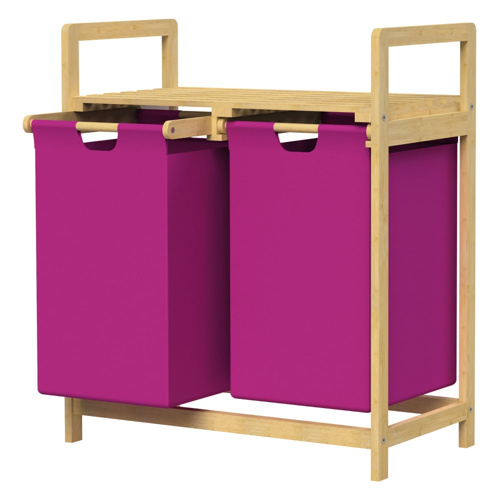 ML-Design Wäschekorb aus Bambus 60 L Magenta mit 2 Fächern und Regal style modern Rosa Bambus