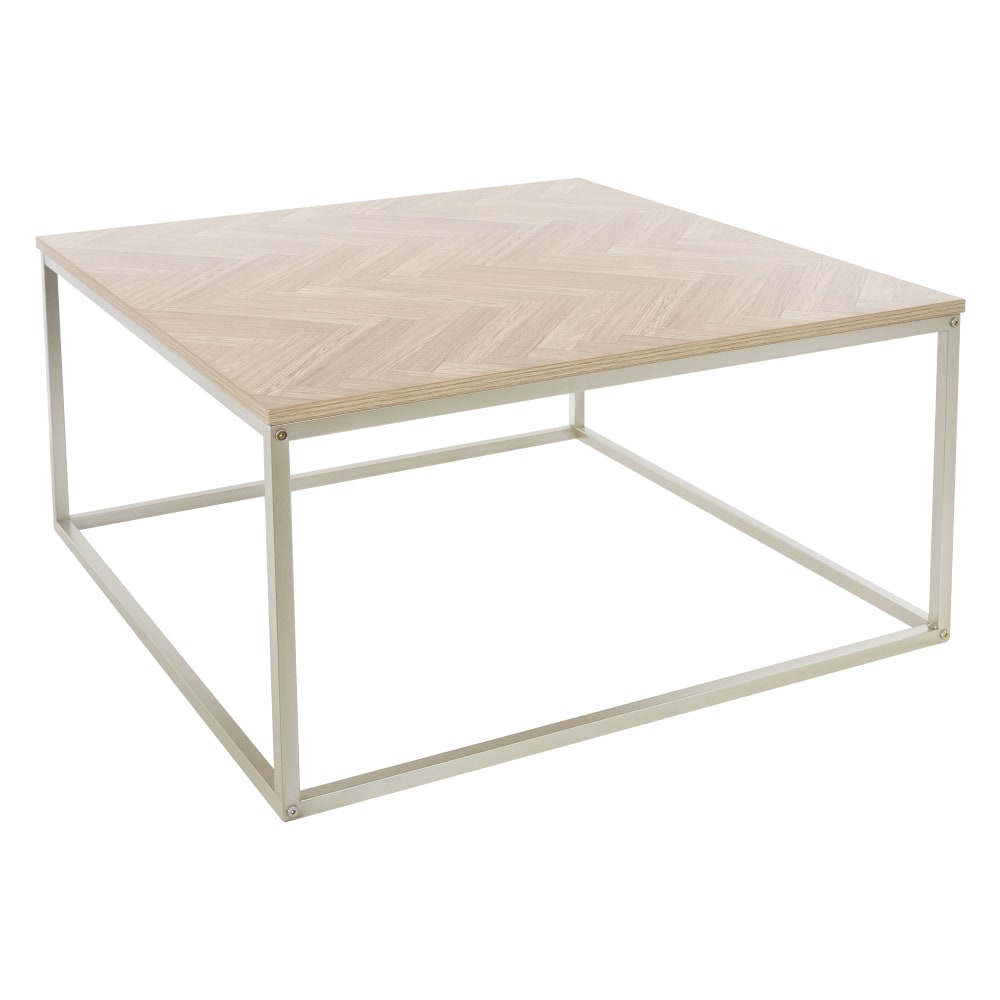 ML-Design Couchtisch 80x80x40 cm, Eiche Optik mit Fischgrätenmuster, Gold Braun Metall