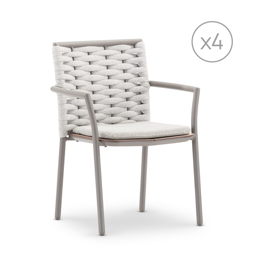 Pack de 4 chaises de jardin empilables taupé et corde beige