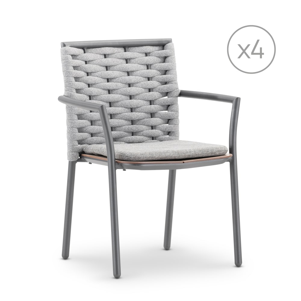 Pack de 4 chaises de jardin empilables antracite et corde gris