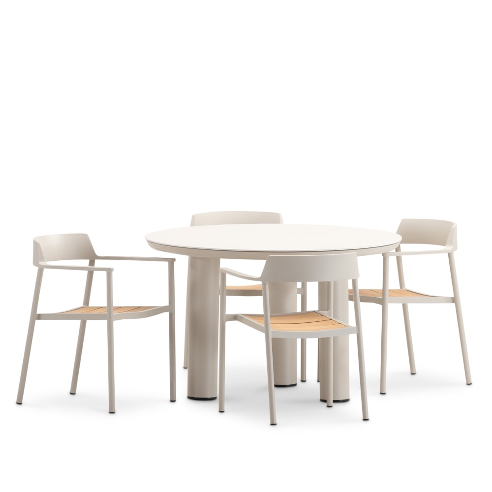 Set de table ronde et 4 chaises beige