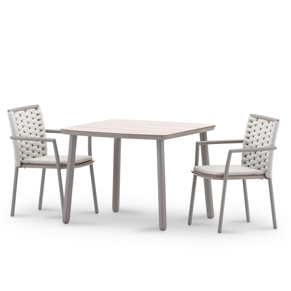 Salon de jardin 2 places taupe et effet bois