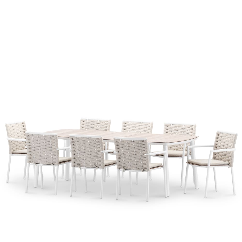 Defora Home Garten-Essset 8 Sitzer, Holzimitation, weiß style modern - Aluminium