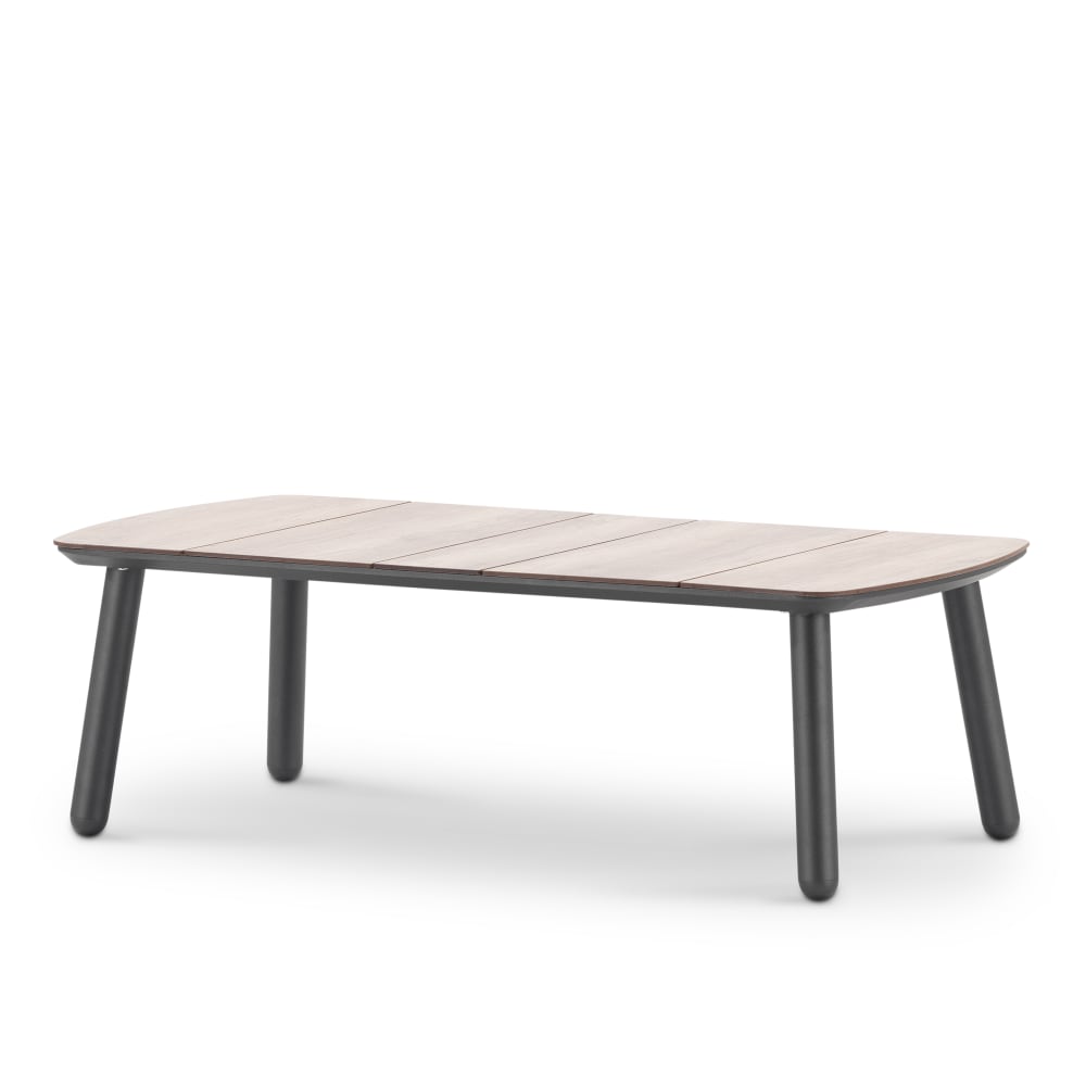 Table basse de jardin anthracite et HPL imitation bois 120x60