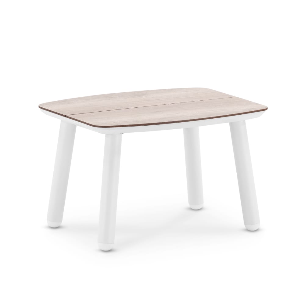 Table d'appoint de jardin blanche et HPL imitation bois 50x60