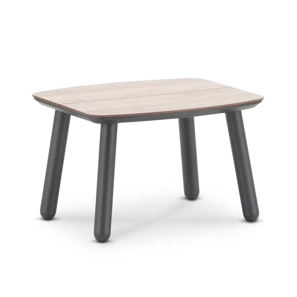 Table d'appoint de jardin anthracite et HPL imitation bois 50x60