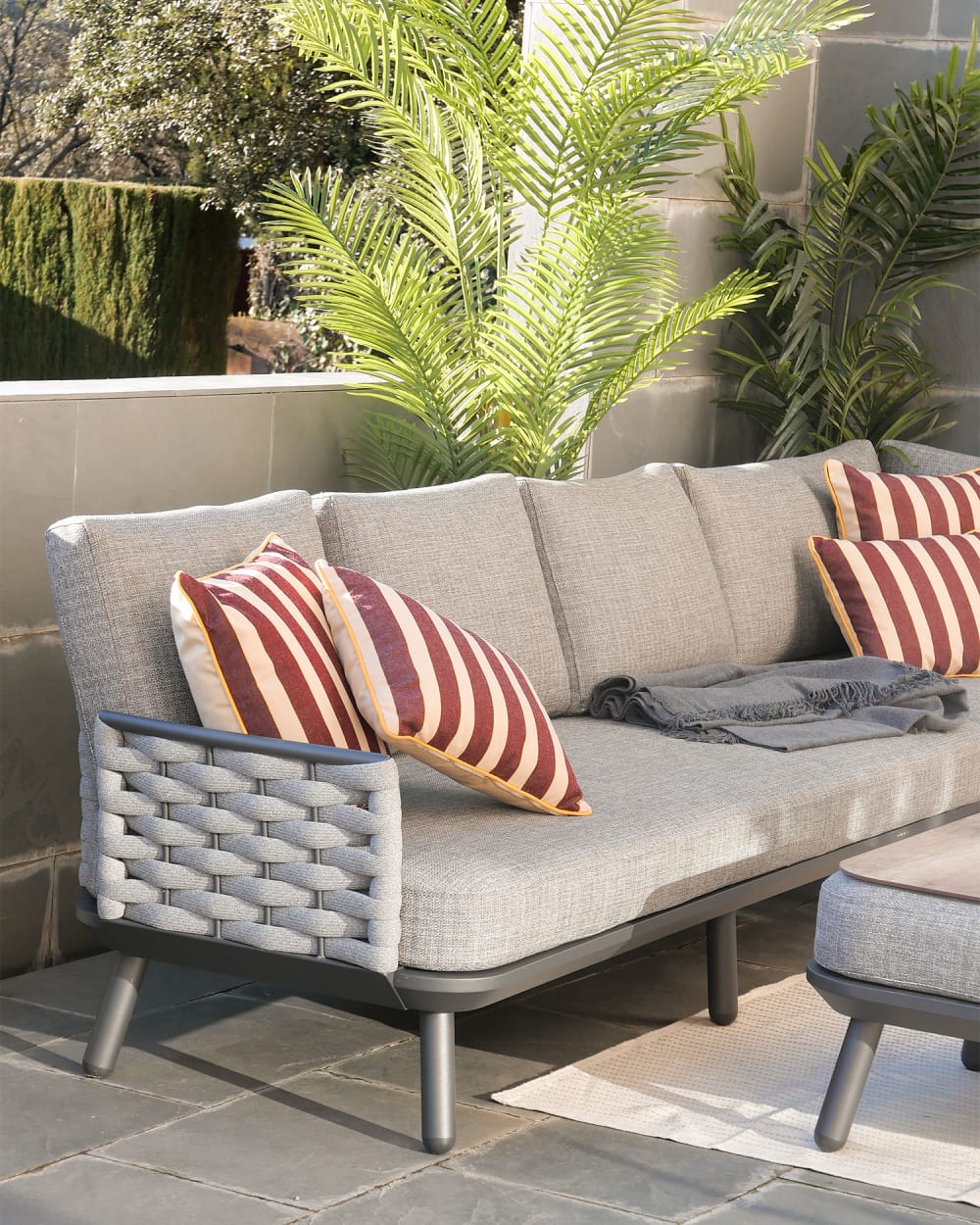 Accoudoir de jardin modulaire anthracite et corde beige - Maisons du Monde