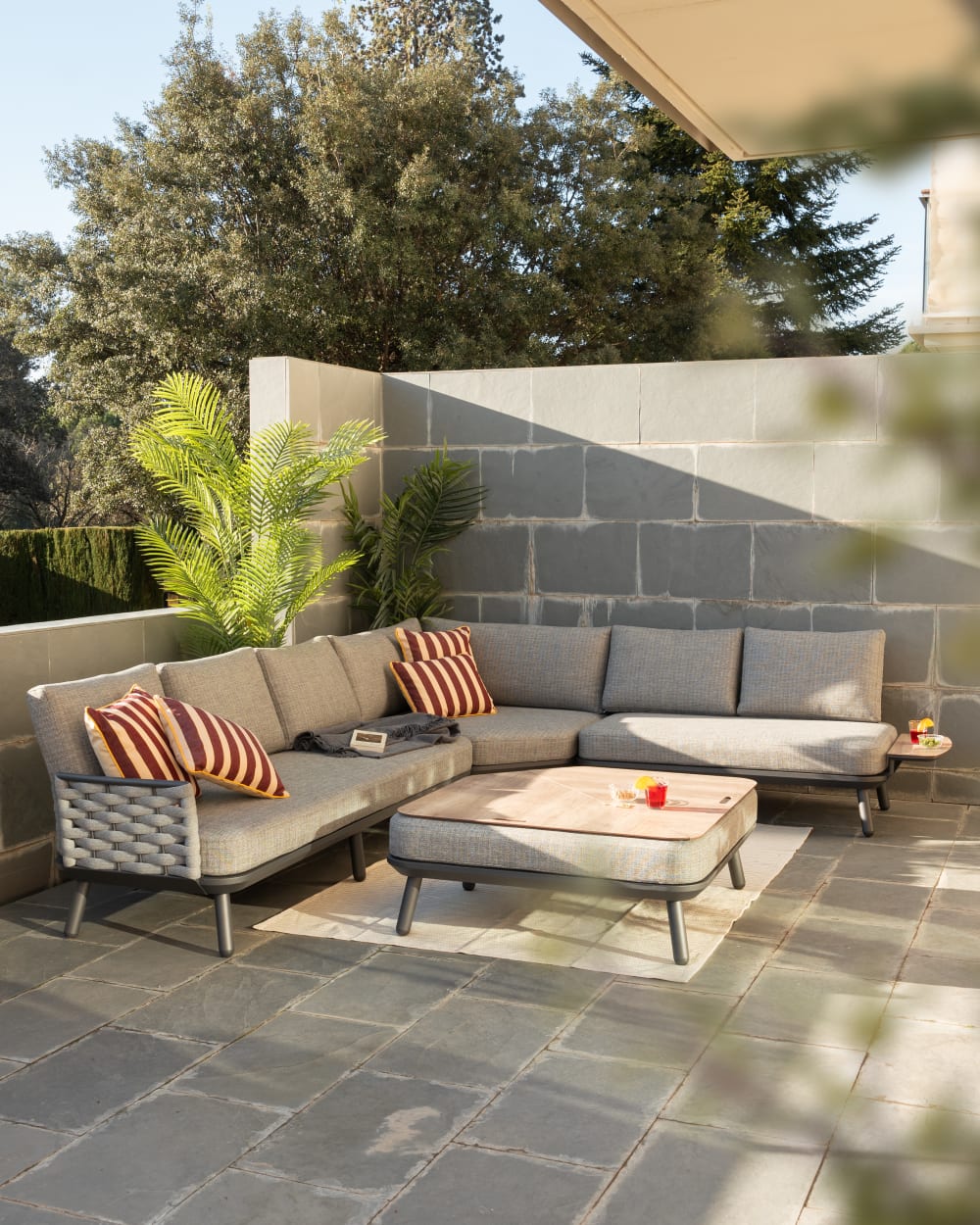Fauteuil de jardin d'angle modulable en corde anthracite et gris - Maisons du Monde