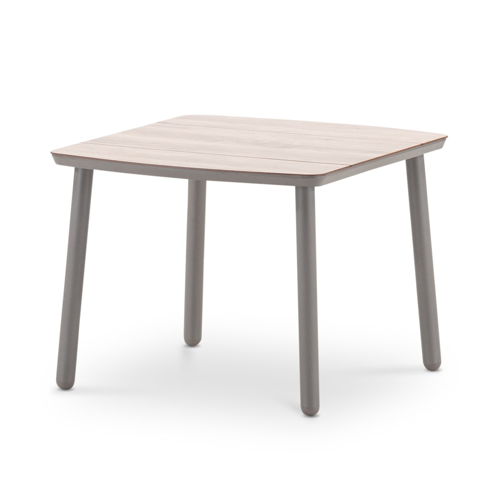 Table à manger de jardin taupé et HPL imitation bois 100x95