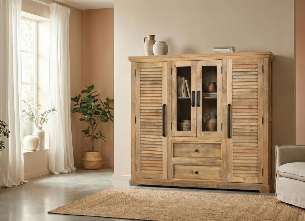 Schrank aus massivem Mangoholz mit zwei zentralen Türen - Maisons