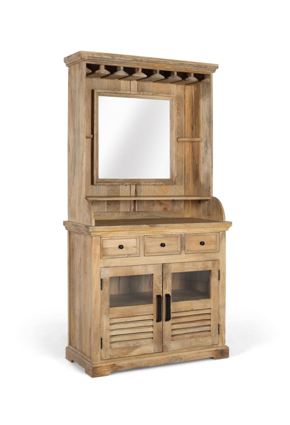 Casier à vin en bois de manguier avec miroir central