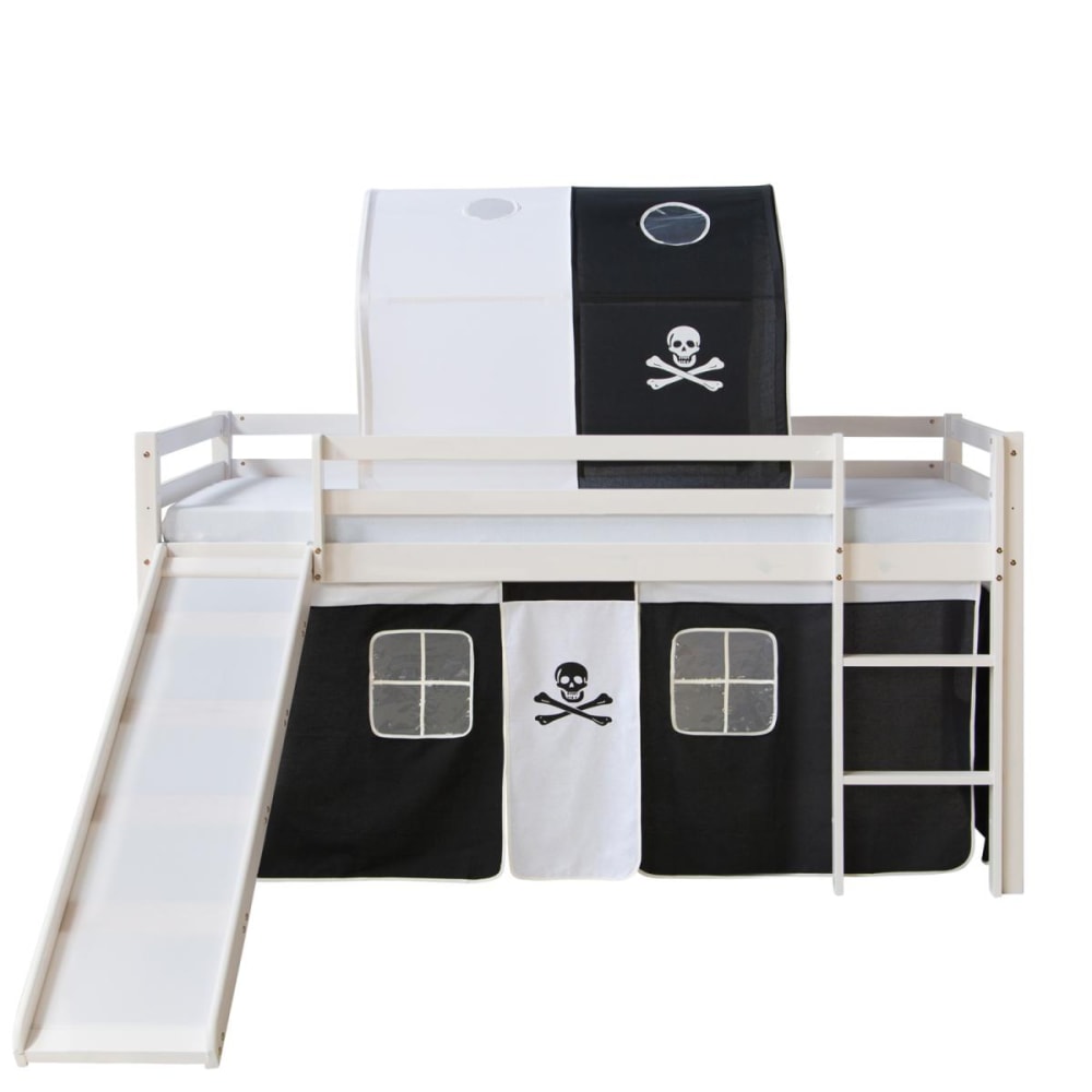Lit mi-haut 90x200 avec échelle Tunnel Toboggan et Rideau Pirate Noir
