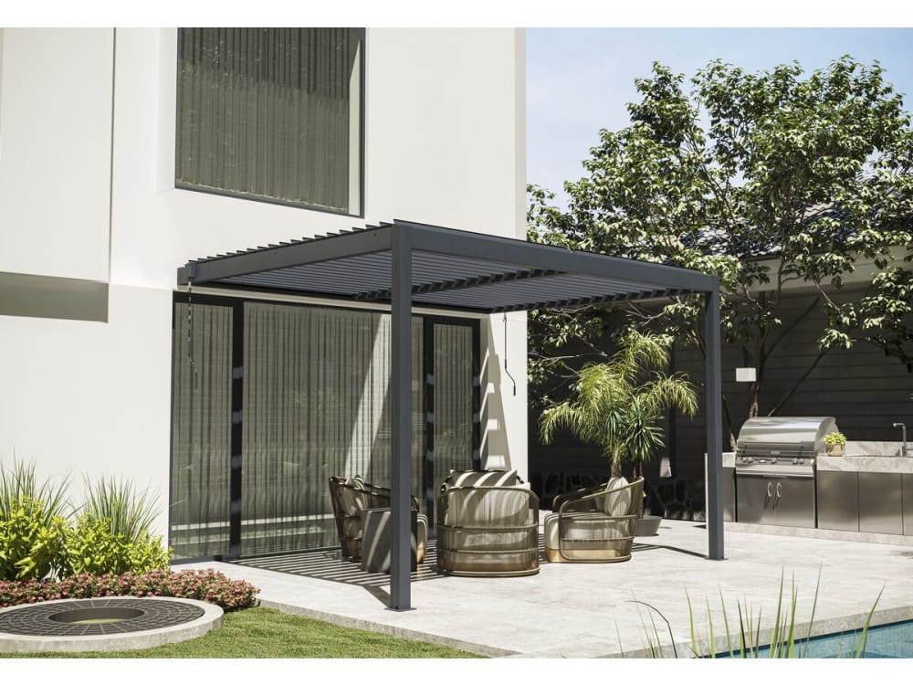 Pergola bioclimatique en aluminium anthracite 300 x 400 x 260 cm - Maisons du Monde