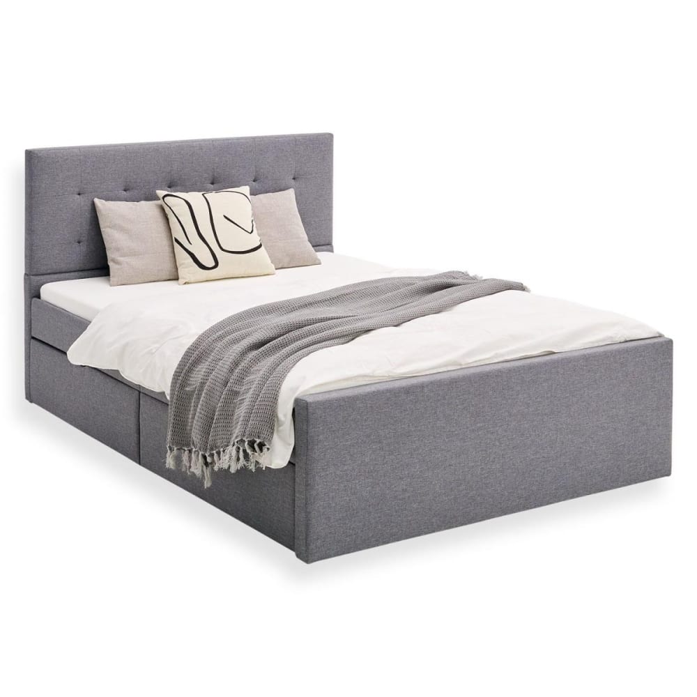 Lit Double 120x200 Gris Sommier à Lattes Tête de Lit Tissu 2 Tiroirs