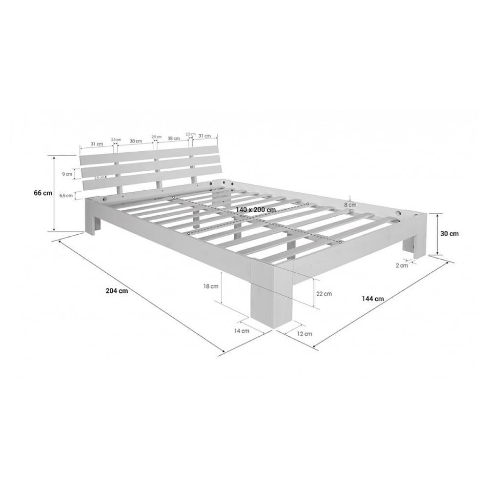 Futon lit double 140x200 lit en bois blanc - Maisons du Monde