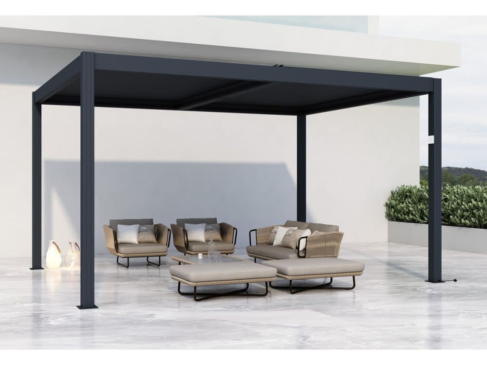 Pergola bioclimatique en aluminium gris anthracite 300 x 400 x 220 cm