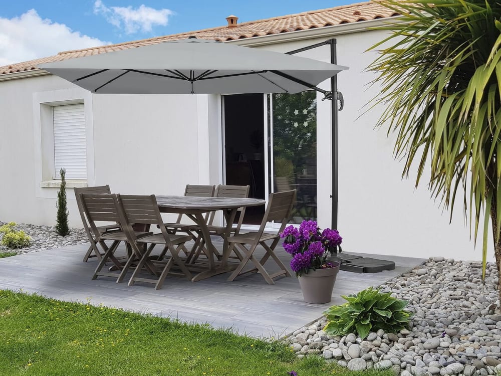 Parasol jardin en aluminium gris 370 x 278 x 261 cm