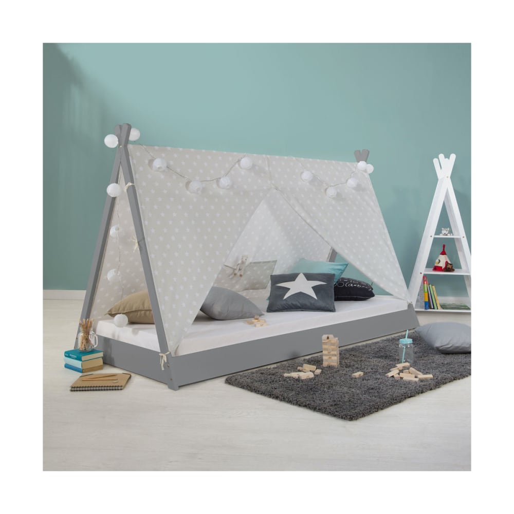 Lit Tipi Enfant 90x200 Tissu gris étoilé - Maisons du Monde