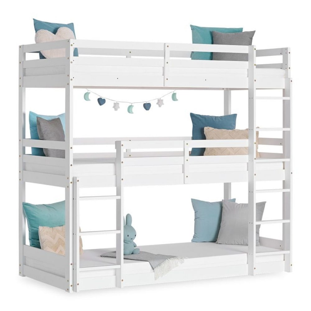 Lit superposé triple 90x200 en bois blanc