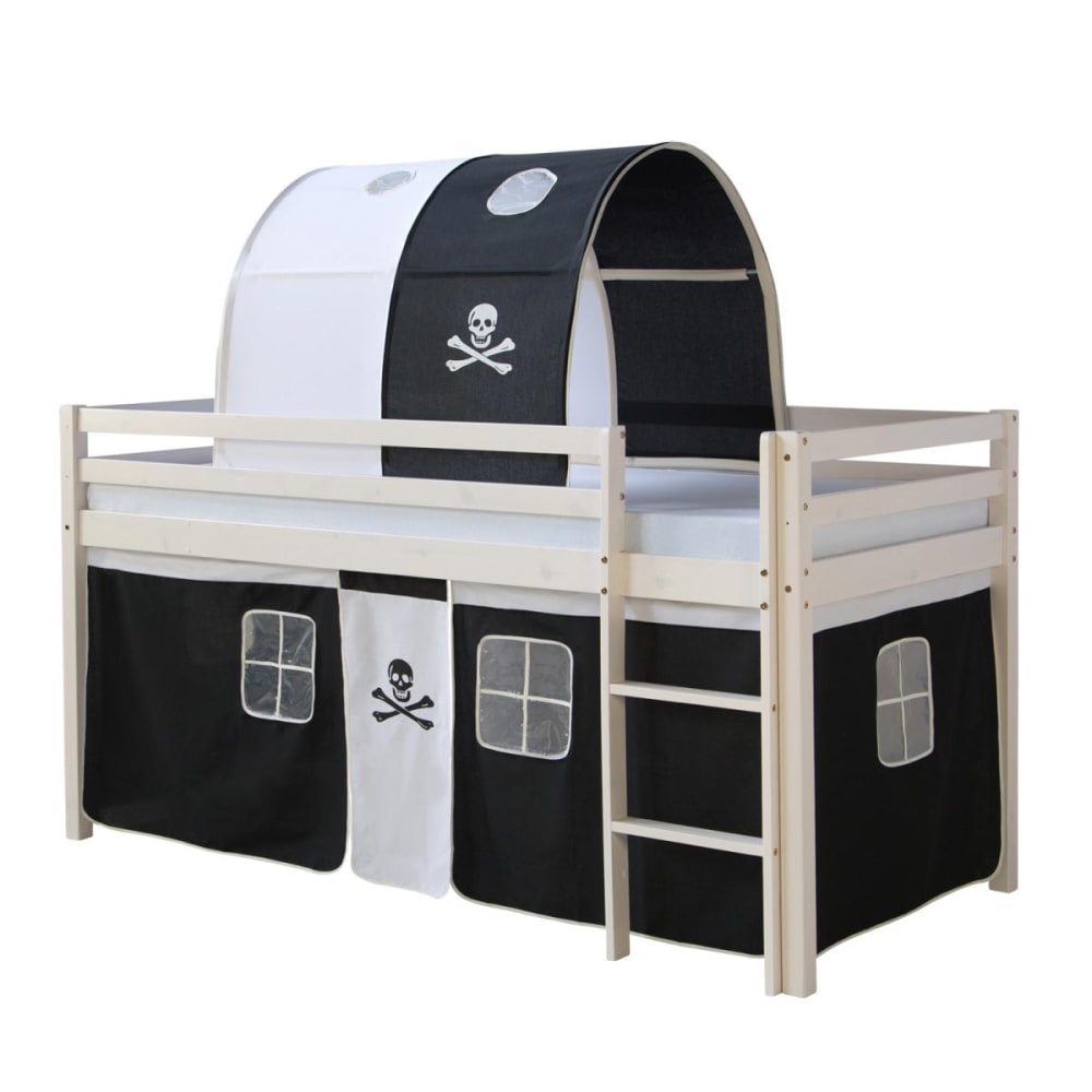 Lit mi-haut90x200 avec échelle Tunnel et Rideau Pirate Noir
