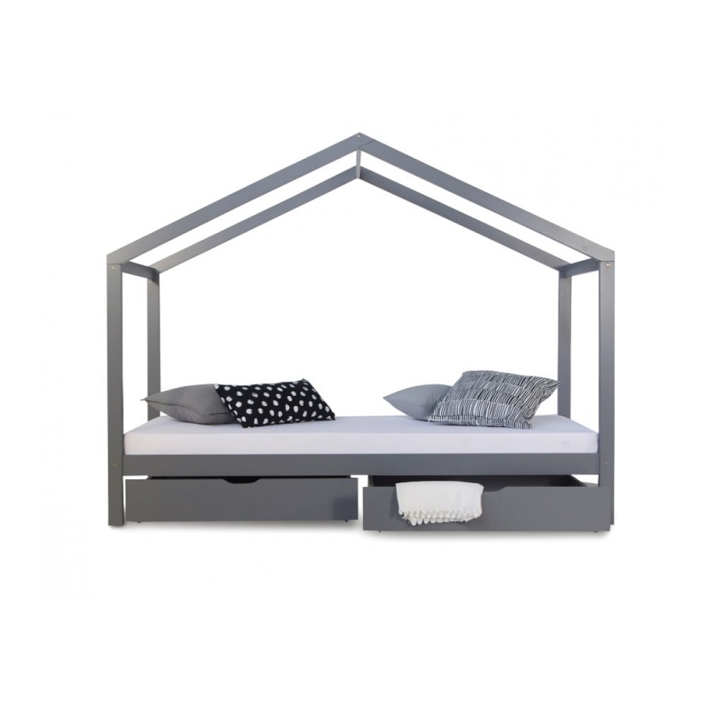 Lit cabane enfant 90x200 avec tiroirs bois Gris - Maisons du Monde