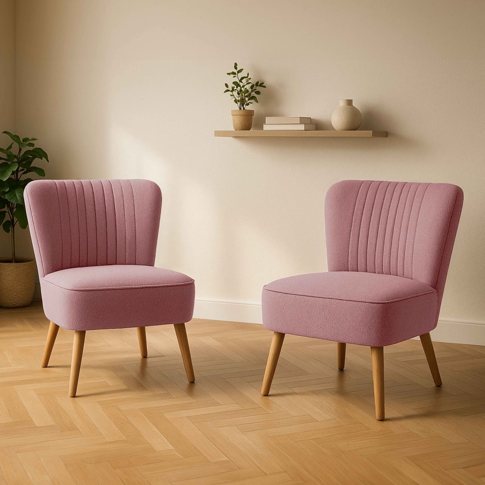 Lot de 2 fauteuils style crapaud en tissu rose