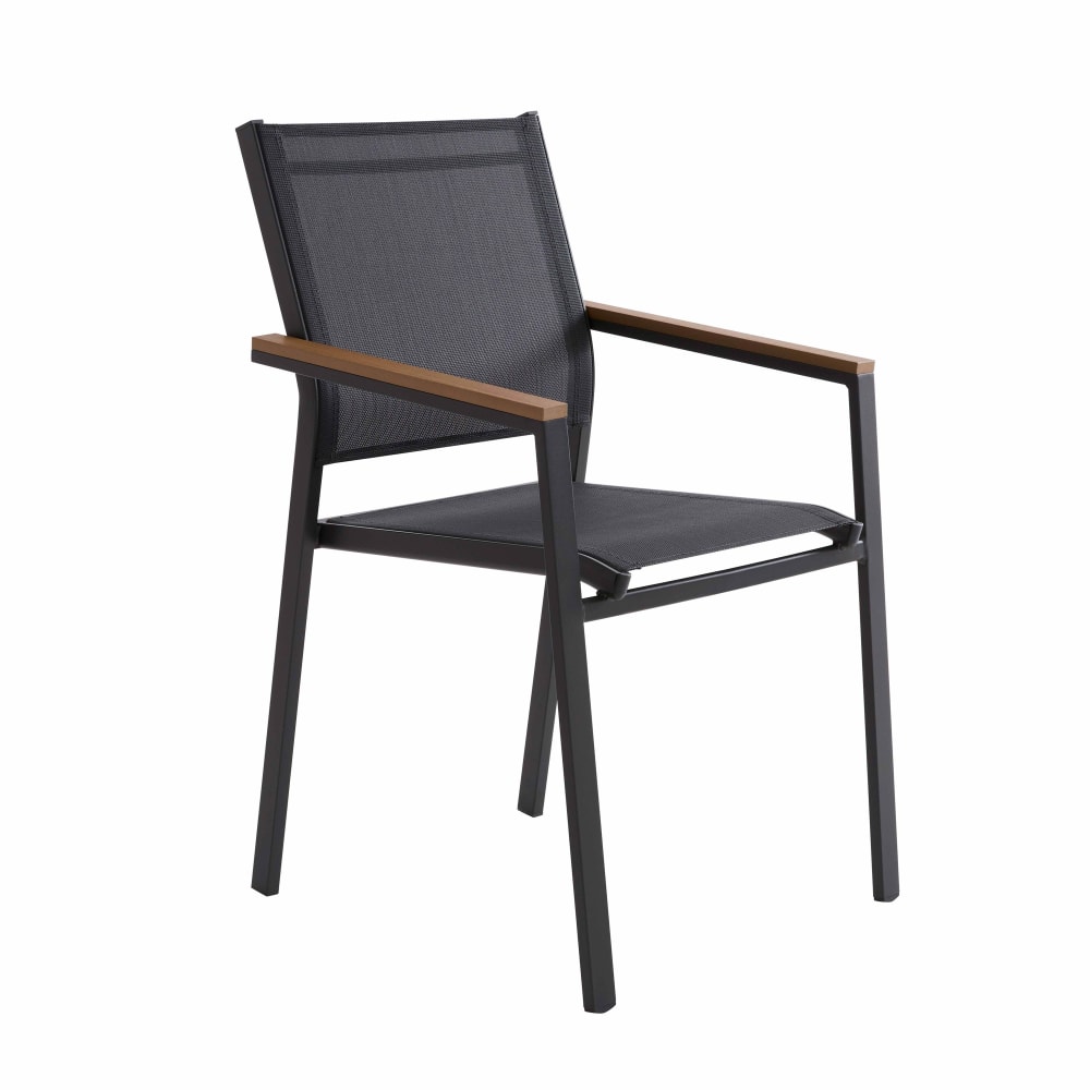 Chaise de jardin en aluminium et textilène avec accoudoirs gris