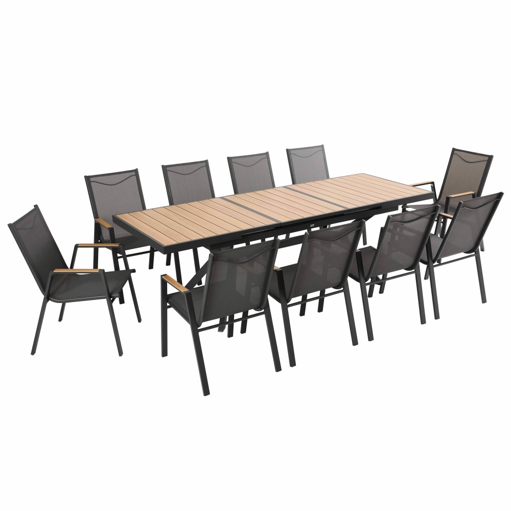 Table de jardin extensible 187/250 cm en aluminium et 10 chaises