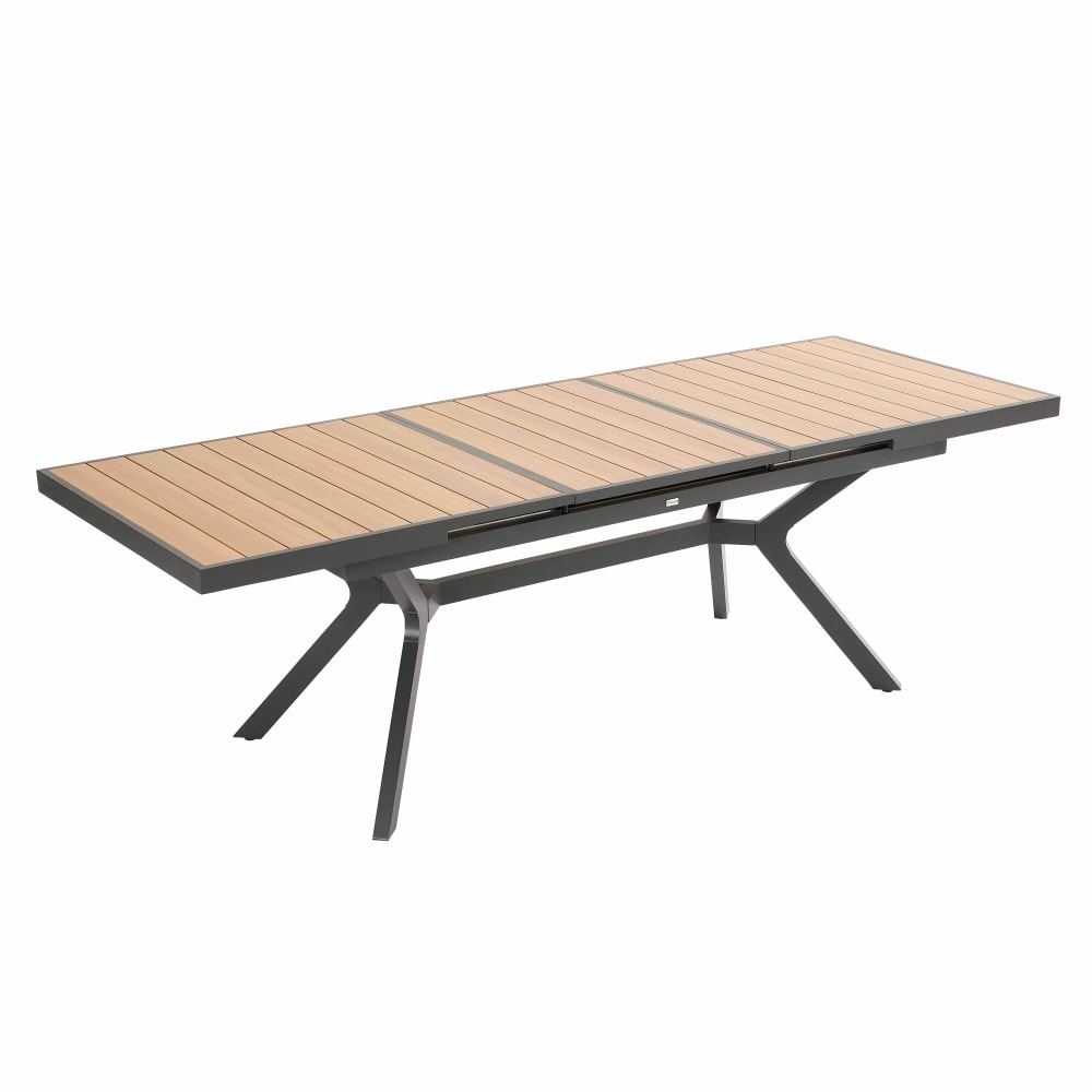 Table de jardin extensible 187/250 cm en aluminium et effet bois