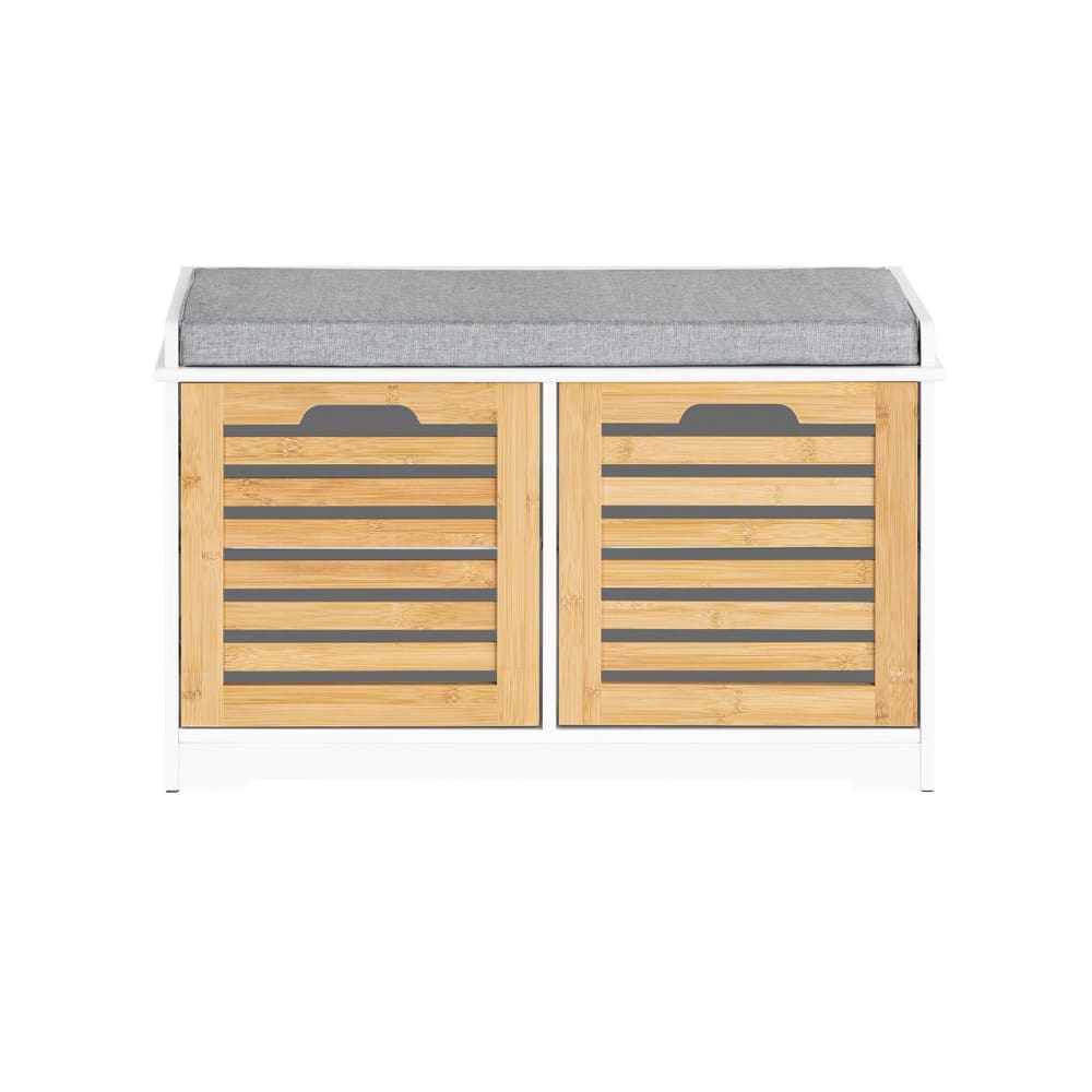 Moderne Schuhtruhe Sitzkommode Sitzbank Aus MDF Und Bambus Weiß&Natur