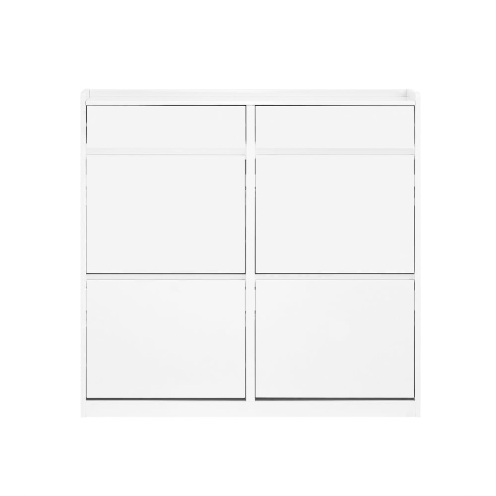 Meuble à chaussures effet bois blanc avec 2 tiroirs et 4 portes