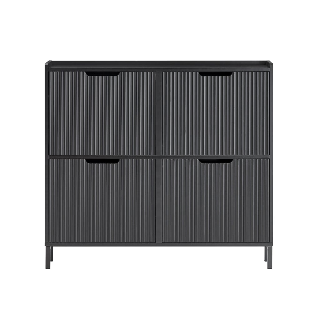 SoBuy Schuhkipper Schuhschrank Schuhkommode aus MDF(E1) Metall Schwarz style modern Schwarz Spanplatte