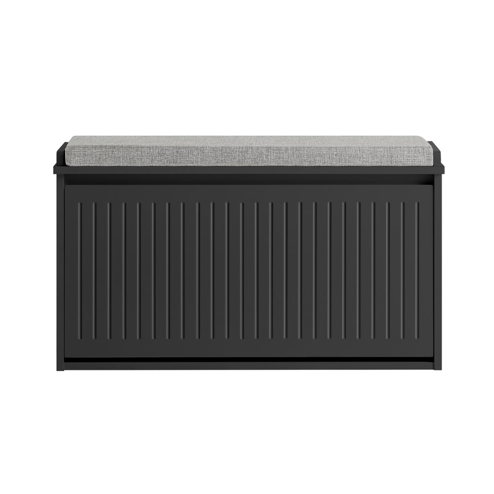 Banc à chaussures effet bois noir avec coussin rembourré et abattant
