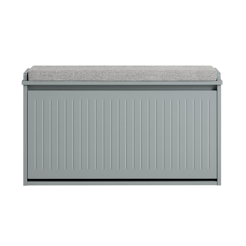Banc à chaussures effet bois gris avec coussin rembourré et abattant