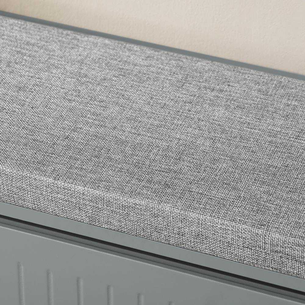 Banc à chaussures effet bois gris avec coussin rembourré et abattant - Maisons du Monde
