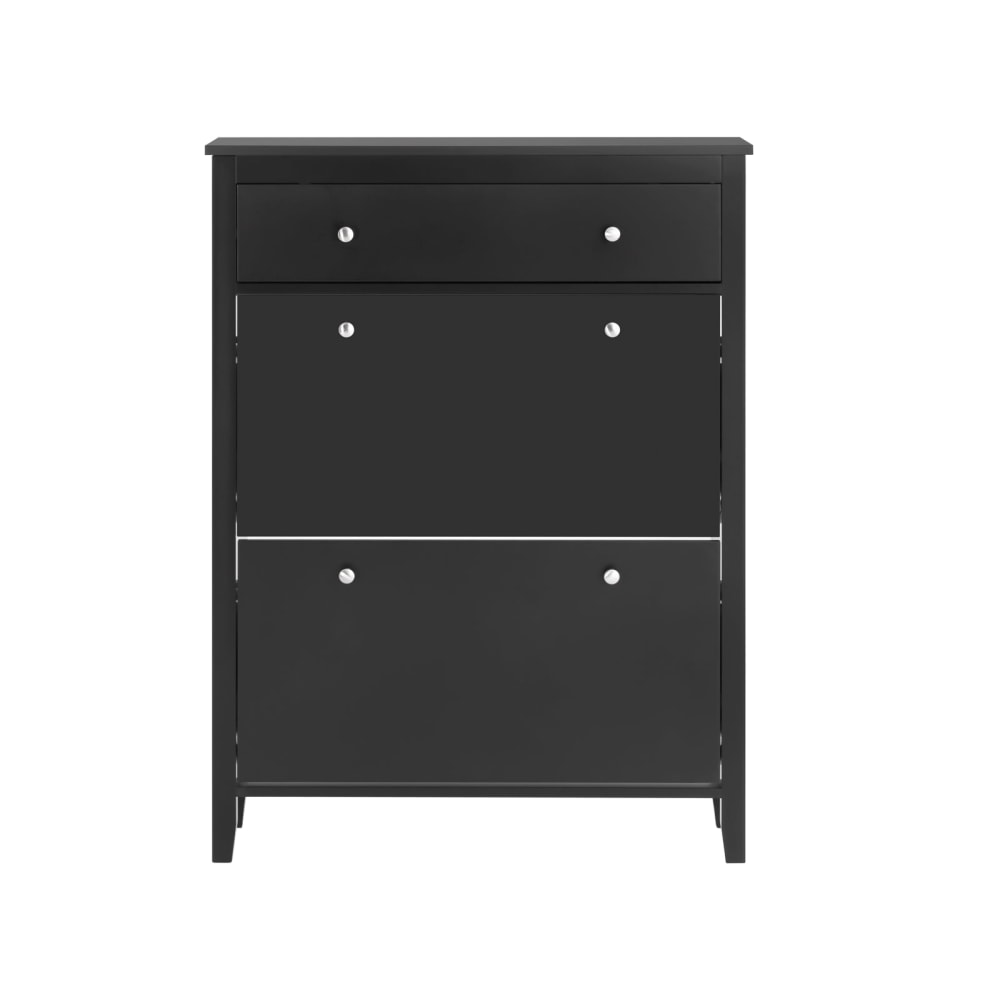 Meuble à chaussures effet bois noir avec 1 grand tiroir et 2 abattants