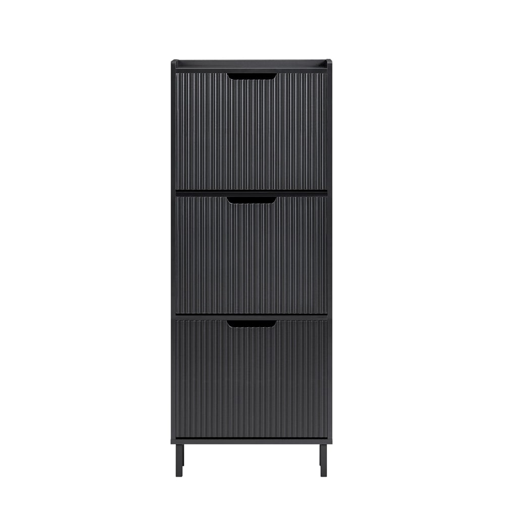 SoBuy Schuhkipper Schuhkommode Schuhablage aus MDF(E1) Metall Schwarz style modern Schwarz Spanplatte